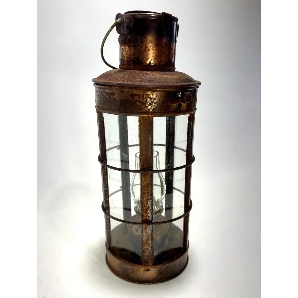 Vintage Nautical Ship Lantern Rust Patina Oil Lamp Maritime Decor
